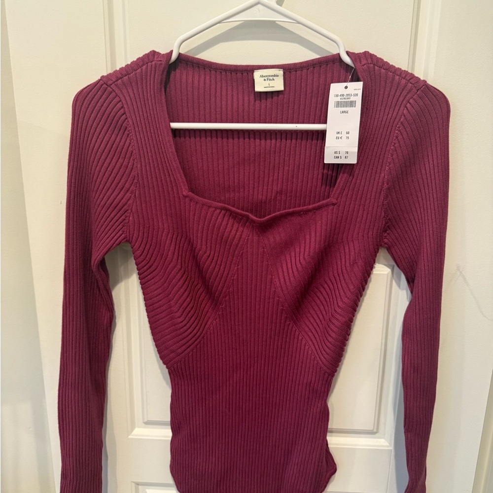 Abercrombie & Fitch Women's Long Sleeve Ribbed Top - Burgundy